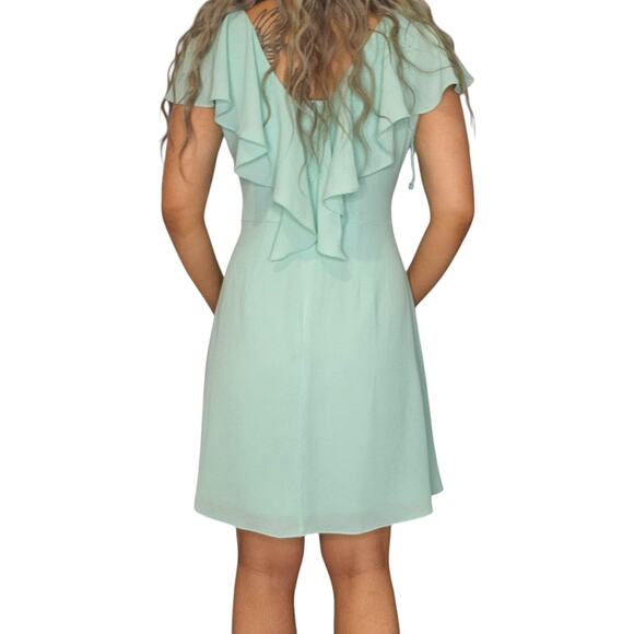 London Times Dress Womens 10 Mint Green Sea Foam Ruffle Butterfly Fit Flare - Picture 2 of 16
